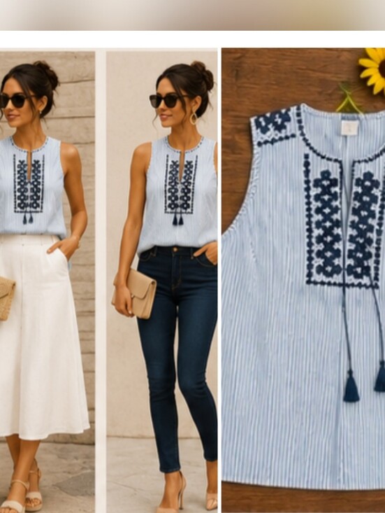 J. Crew Tops - J.CREW EMBROIDERED STRIPED TANK TOP